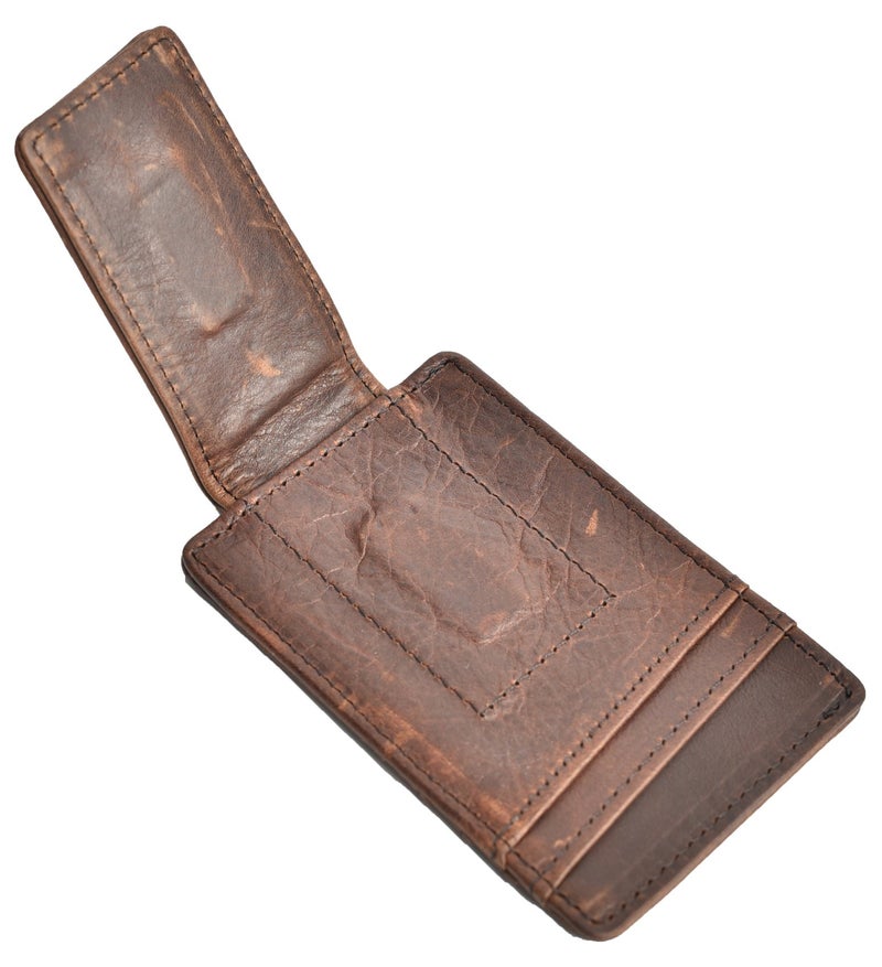 HOPSOOKEN Money Clip RFID Front Pocket Wallet Men Leather Slim Minimalist Wallet (Deep Brown) - Image 2